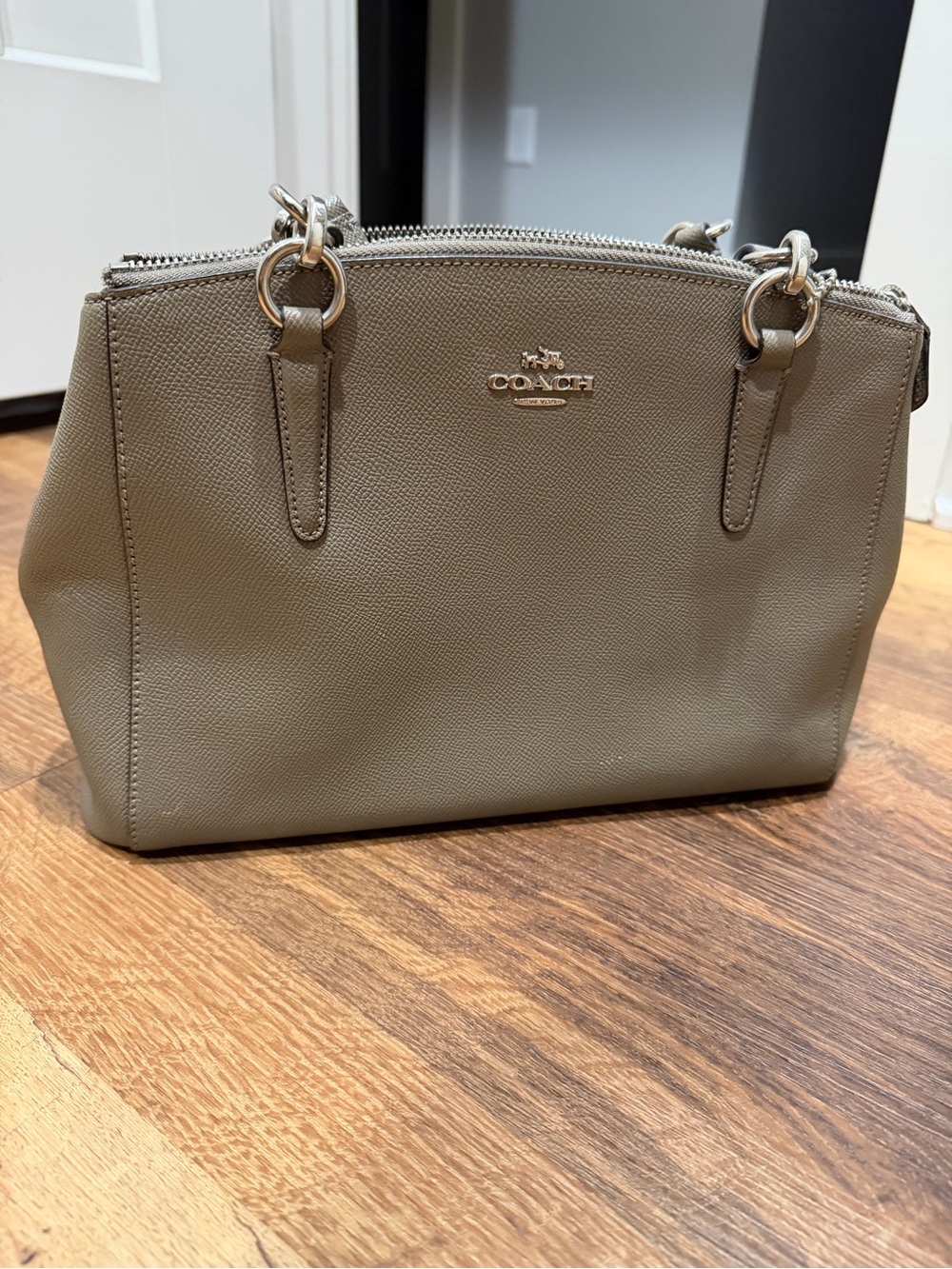 Coach Pebbled Leather Satchel in Taupe Gray